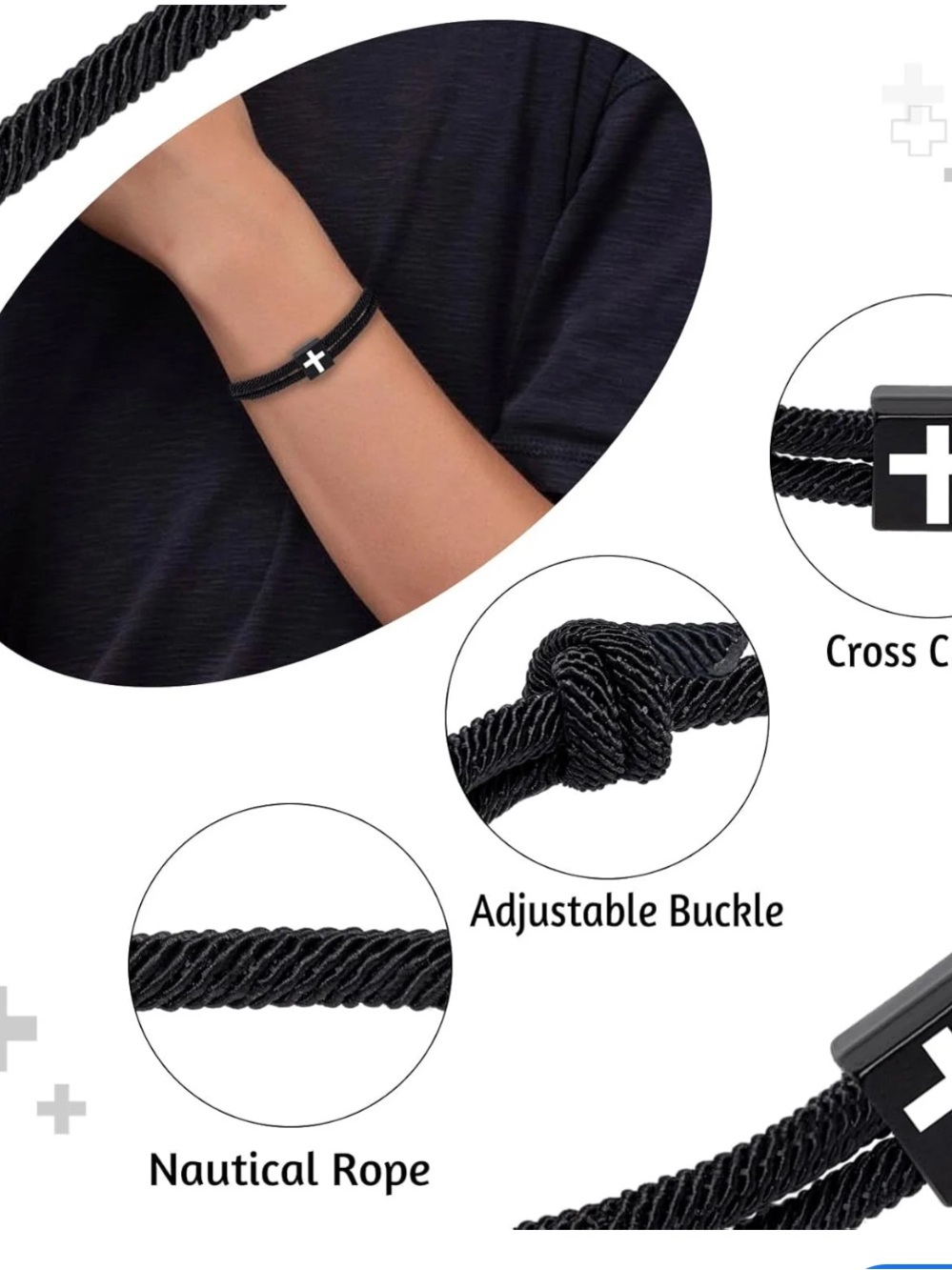 #2529*Unisex’s Inspirational Black Cross Cord Bracelet - Unbranded - Picture 3 of 17